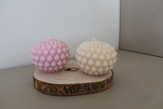 Rapswachskerze Handgegossen Bubblekerze Frontansicht set weiss, rosa