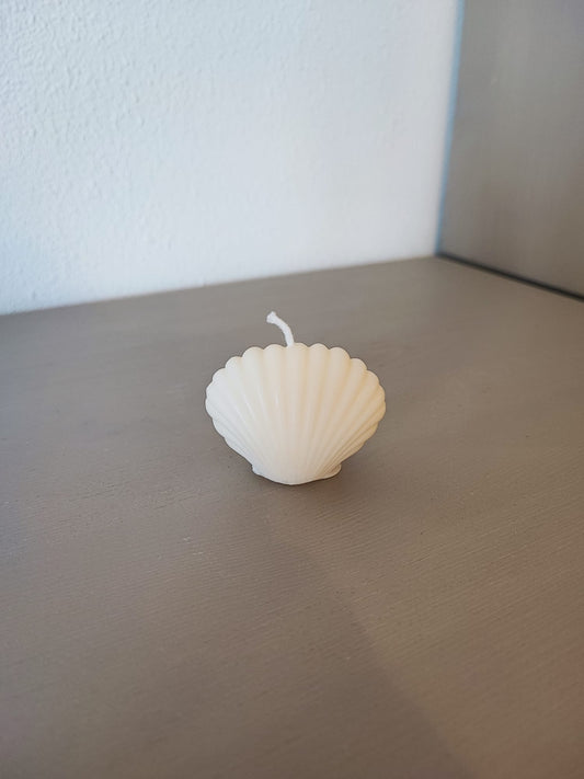 Rapswachskerze_handgegossen_Mediterrane_Muschel_mini_weiss_Frontansicht